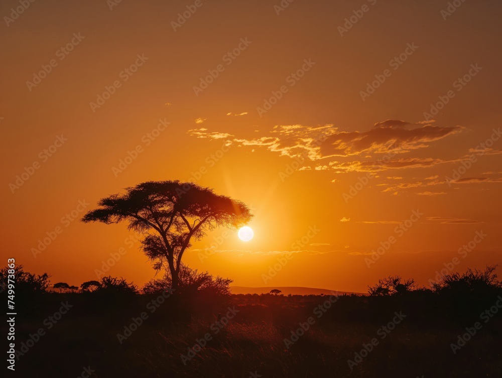 Time-lapse of an iconic African sunset, with a solitary acacia tree silhouetted against the vibrant sky