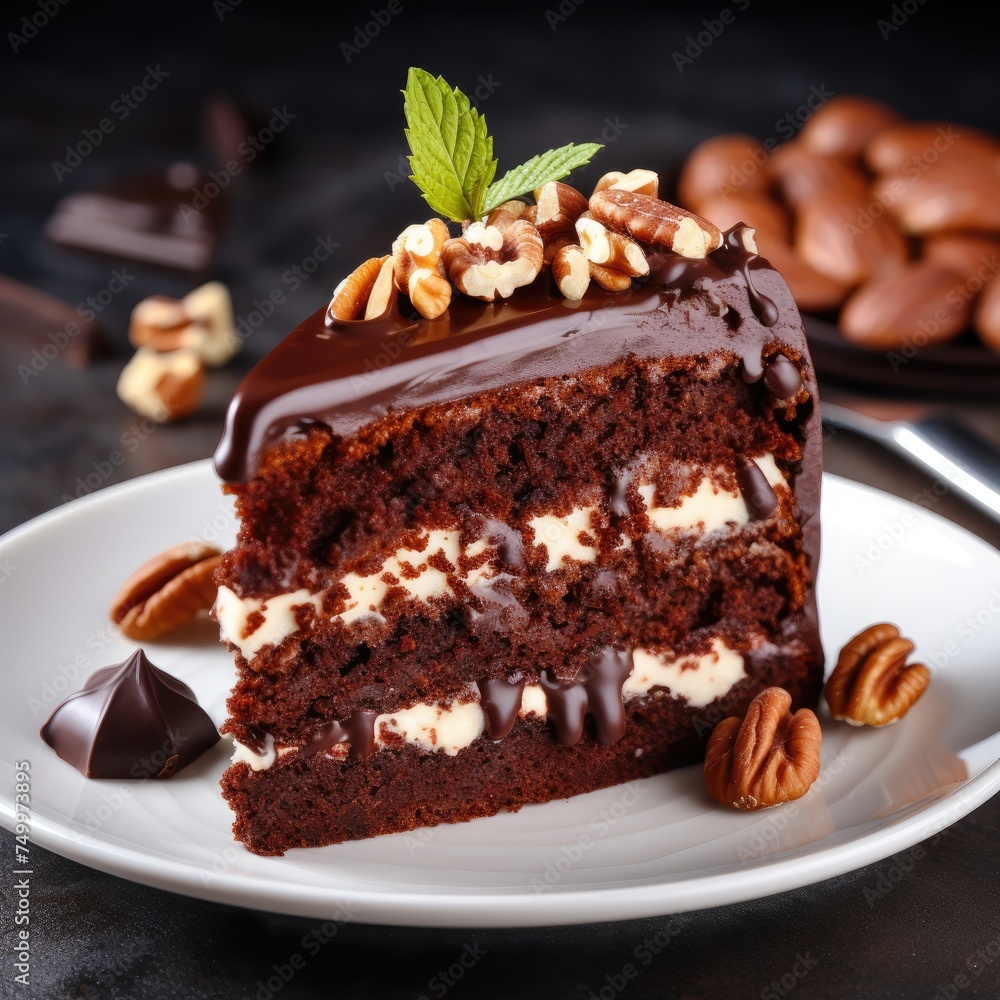 Piece of tasty homemade chocolate cake