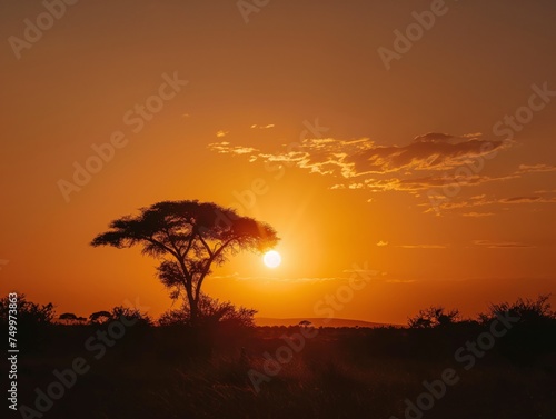 Time-lapse of an iconic African sunset  with a solitary acacia tree silhouetted against the vibrant sky