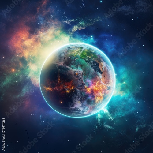 Planet Earth with Moon and Colorful Nebula on background © png sublimation