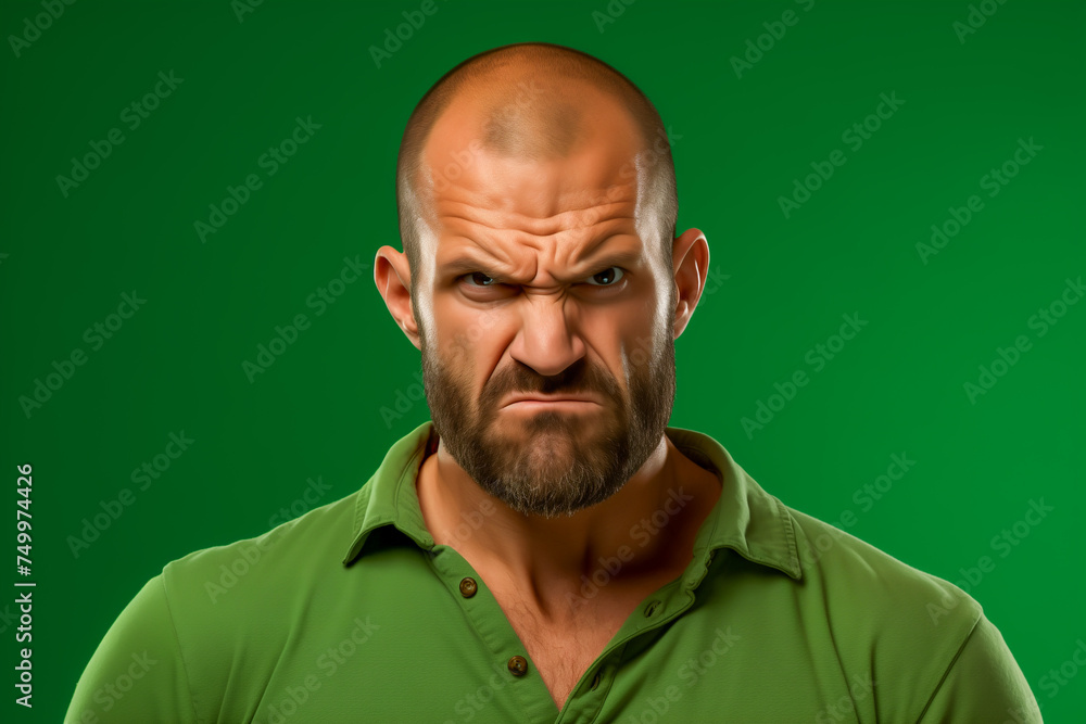 Portrait of angry man isolated on green background Portrait of angry man isolated on green background
