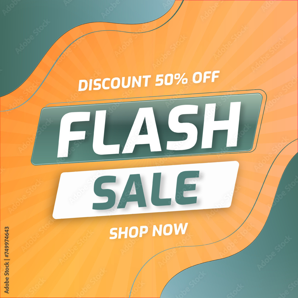 Flash Sale Banner in Stylish Gradient Background with Discount 50% off. Shop Now. Vector Illustration.