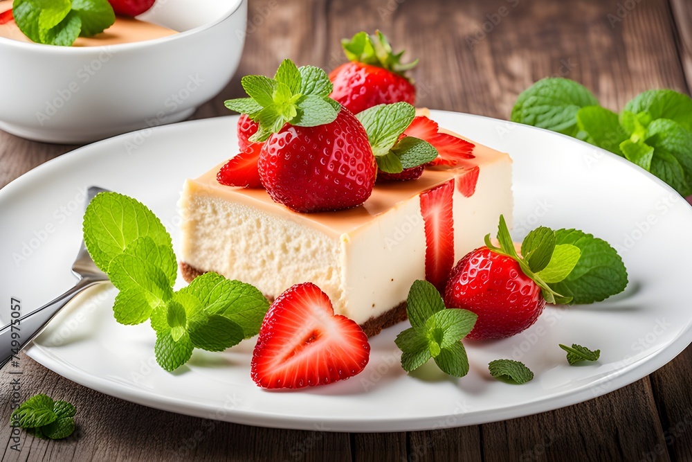 cheesecake with fresh strawberries and mint cheesecake with fresh strawberries and mint