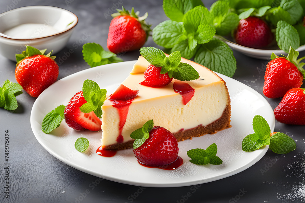 cheesecake with fresh strawberries and mint cheesecake with fresh strawberries and mint