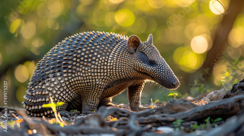 Close up of armadillo on blurred forest background - AI Generated photo