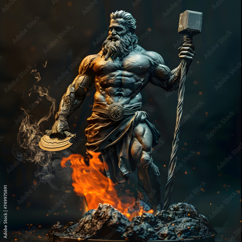 Hephaestus god of fire metalworking sculpture