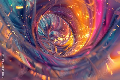 Colorful Energy Swirls in Abstract Space Vibrant, swirling patterns of light and color create a mesmerizing abstract background, blending green, purple, and blue hues in a dynamic, energetic display