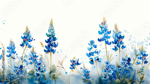 Colorful illustration of bluebonnet flowers field - AI Generated photo