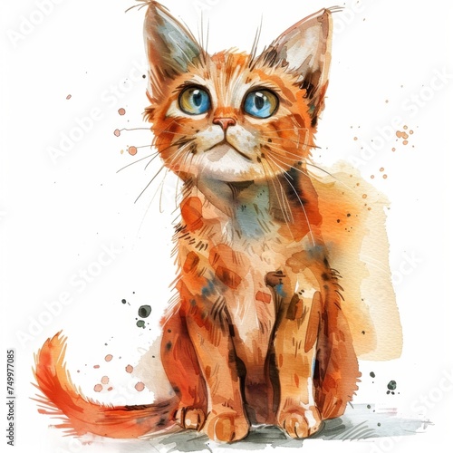 KS Cat watercolordrawing cat cartoon on white background  © Punn