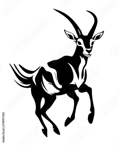 Gemsbok running fast forward, black vector design against white background 