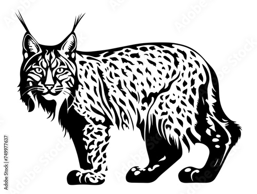 Lynx or bobcat standing an looking forward, black vector design against white background black vector design against white background 