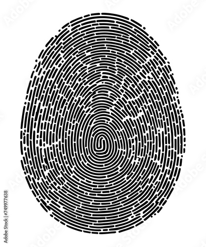 Fingerprint circular object, black vector design against white background 