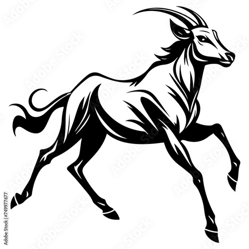 Roan antelope running energetically.  black vector design against white background 