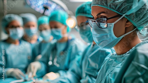 a group of surgeons are operating on a patient in an operating room