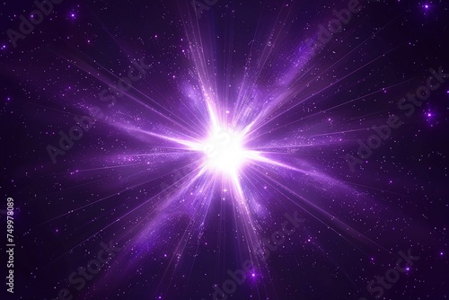Image of purple star starburst glowing on a dark background  concept of dispersion  explosion  beautiful sparkling light.
