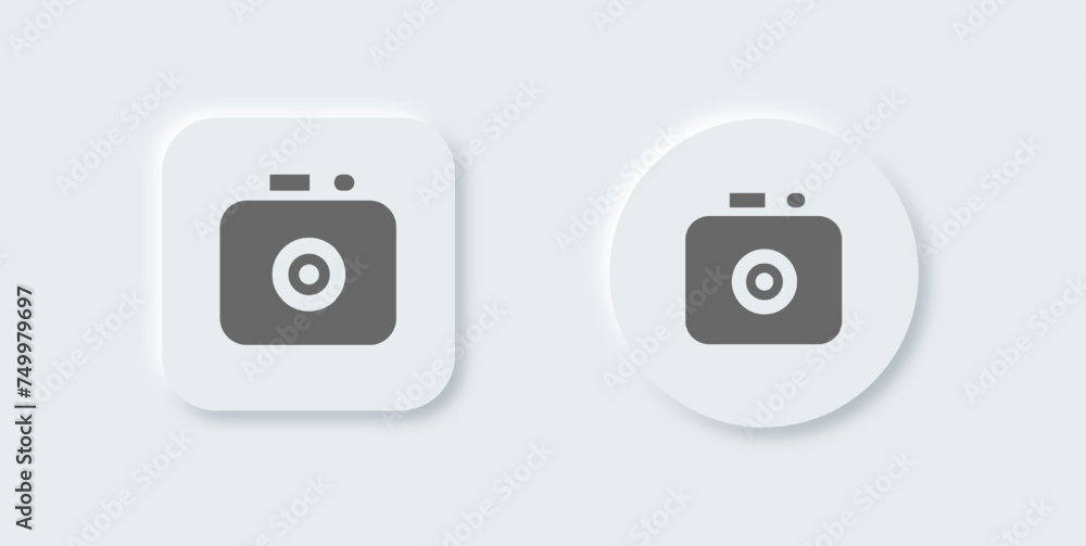 Camera solid icon in neomorphic design style. Capture buttons signs vector illustration. Camera solid icon in neomorphic design style. Capture buttons signs vector illustration.