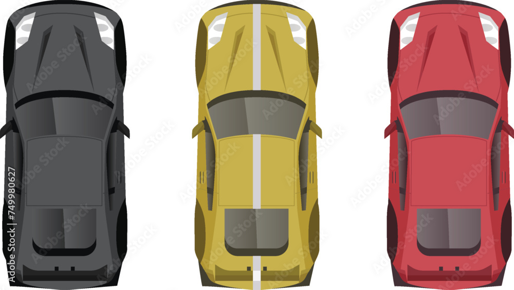 Fototapeta premium top view flat of sport car vehicle with many color