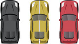 top view flat of sport car vehicle with many color