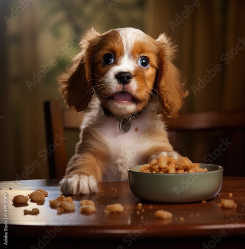 puppy eating dog food 