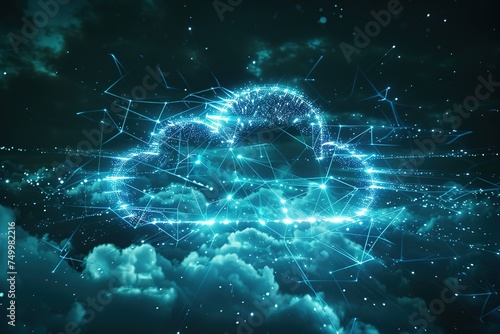 Blue clouds with lines  digital data transfer cloud computing storage futuristic background  hi-tech technology computing network  Cloud Computing concept  tools or services  System Host  internet