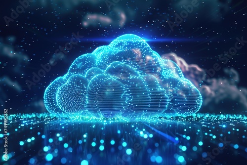 Blue clouds with lines, digital data transfer cloud computing storage futuristic background, hi-tech technology computing network, Cloud Computing concept, tools or services, System Host, internet
