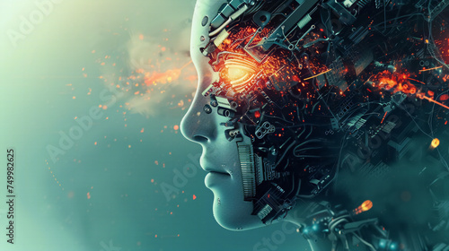 A robot AI humanoid technology futuristic, side view illustration.