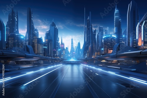 Illustration of a futuristic cityscape  a hyper realistic future city with a beautiful view of the sky. and modern city perspective futuristic hi-tech background