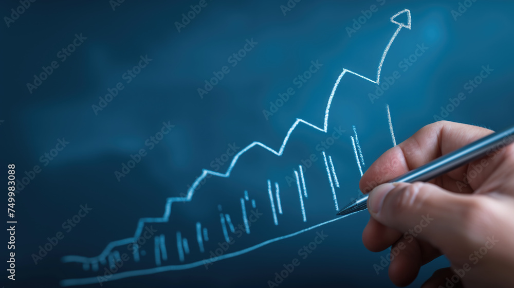 Businessman draw growth graph and progress of business. Businessman draw growth graph and progress of business.