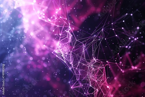 Radiant polygonal space Wave white dark purple Technology Background Beautiful Futuristic low poly with connecting with network dots and lines Glowing Motion Graphics connection structure 
