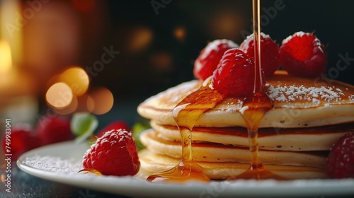 Amazing and delicious fruit pancakes for advertising photo