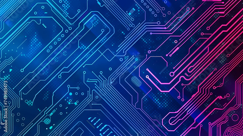 Abstract Blue and Pink Circuit Board Design With Digital Connections