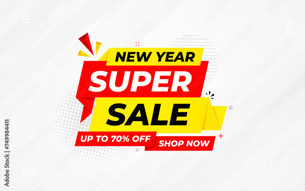 New Year Offer Sale Banner vector template. New Year Discount vector graphic element. Super shop label Promo design. Product opening festival background collection New Year Offer Sale Banner vector template. New Year Discount vector graphic element. Super shop label Promo design. Product opening festival background collection