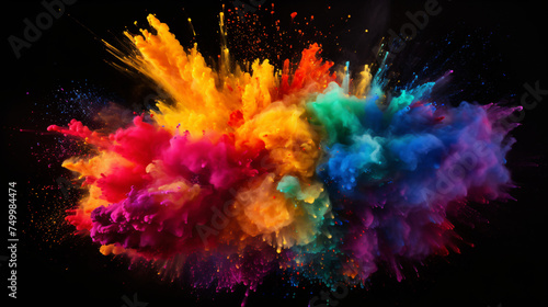 A colorful powder explosion on a black background