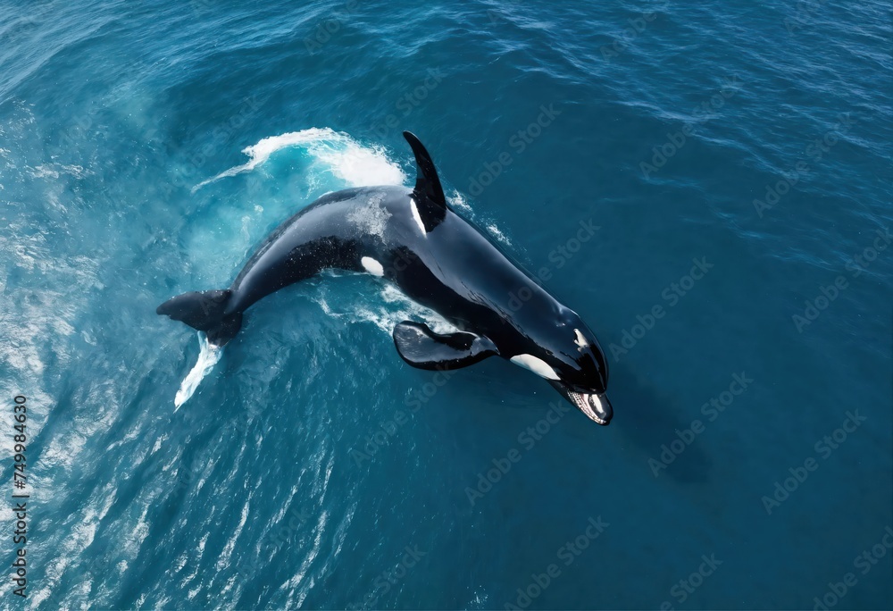 Orca in the open ocean: aerial photography of marine life, aerial view ...