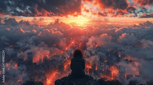 Ethereal Dawn: Overlooking a City Awakened by Sunlight