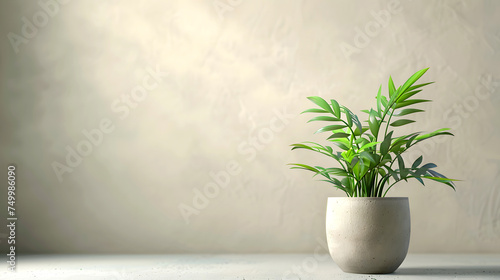 Fresh green plants in a pot or vase, for interior decoration. There is space for placing text.
