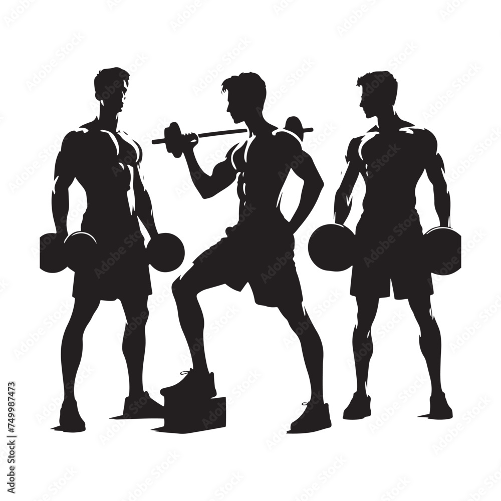 Fitness Titan: Vector Gym Man Silhouette - Harnessing Strength and Determination in Pursuit of Health and Wellness. gym man illustration, gym person vector. - obrazy, fototapety, plakaty 