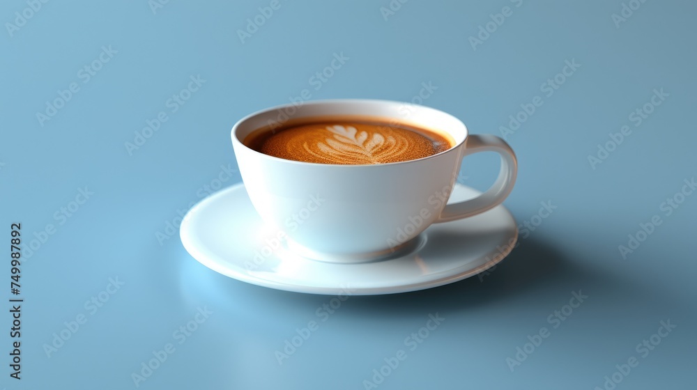 icon 3d coffee cup, cute, view floating in the air, flip, perspective, blue