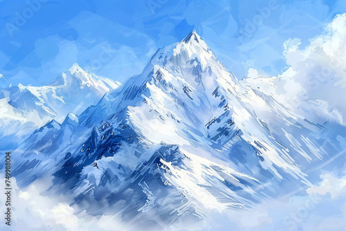 Illustration of a snowy mountain peak and a blue sky © Dennis