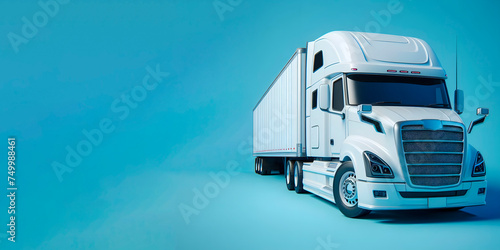 white truck on the blue background, banner with space for text