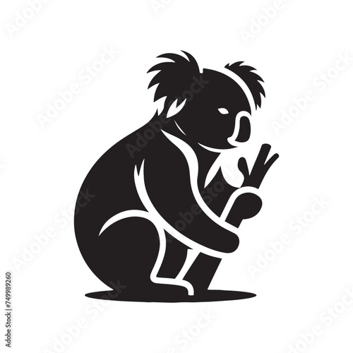 Koala Serenity: Vector Koala Silhouette - Embracing the Peaceful Charm of Australia's Beloved Tree-Dweller. Koala Illustration, Koala Vector.
