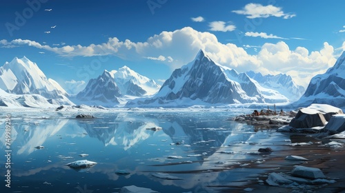 A panoramic view of an arctic glacier