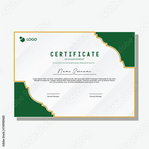 certificate design for company or school in green and gold