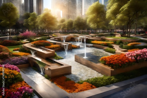 fountain in the park generated by AI technology