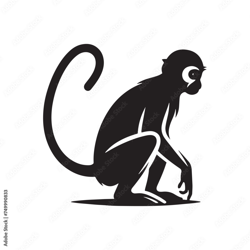 Obraz premium Primal Elegance: Vector Monkey Silhouette - Capturing the Agile and Playful Spirit of Primates in Striking Form. Monkey illustration, Monkey Vector.
