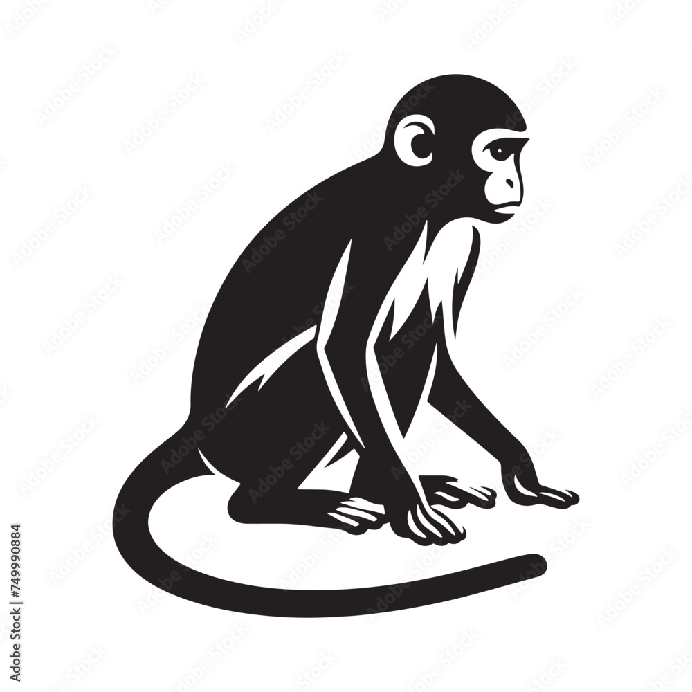 Fototapeta premium Primal Elegance: Vector Monkey Silhouette - Capturing the Agile and Playful Spirit of Primates in Striking Form. Monkey illustration, Monkey Vector.