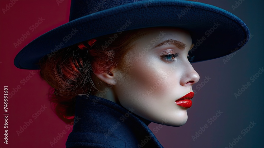 Studio shot, caucasian fashion woman with hat. Studio shot, caucasian fashion woman with hat.