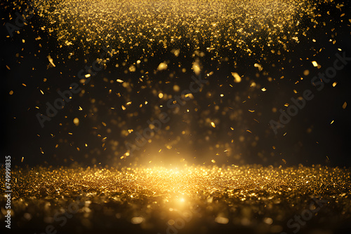 golden confetti shower cascading onto a festive stage © RORON