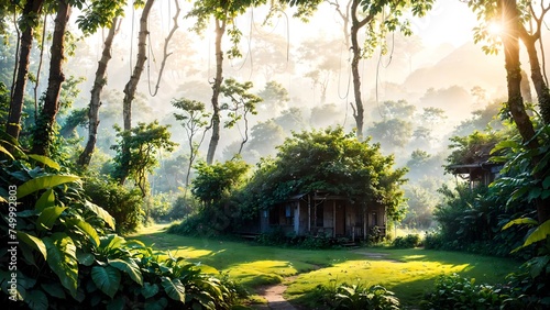 Abandoned hut in the middle of the forest, Natural background
