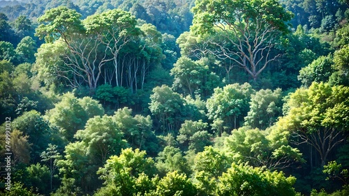 Natural scenery of a large, Green forest landscape, outdoor exploration of nature